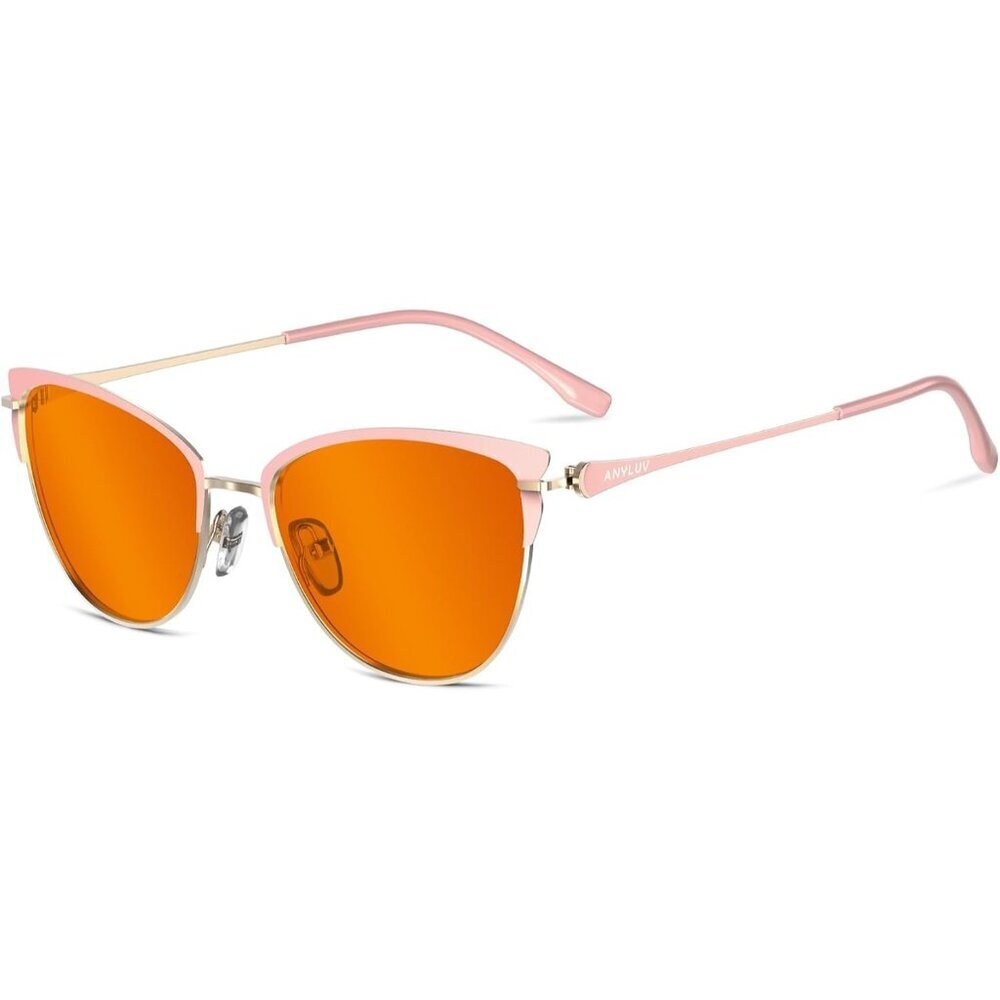 Womens Pink Cat Eye Look Clear Frame Orange Lens Anti Eyestrain Blocking Glasses